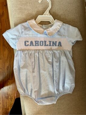Blue Gingham Baby Bubble with 'CAROLINA' Smocking
